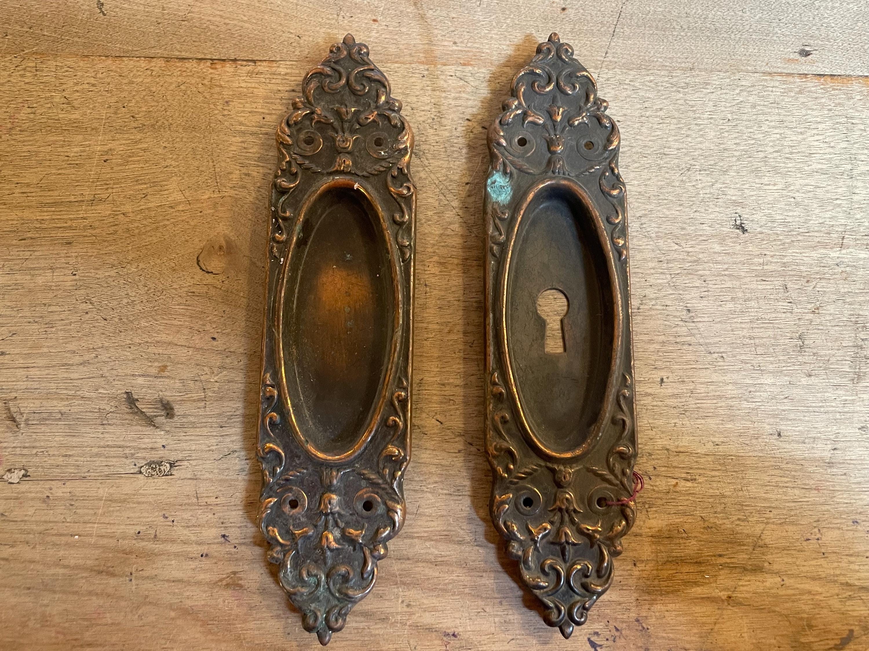 Vintage Victorian Pressed Brass Pocket Door Handles – Copper