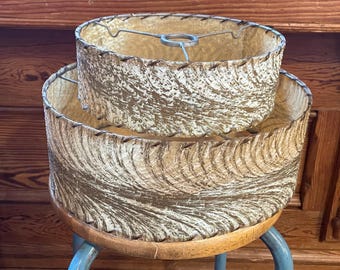 Vintage 1950's Mid-Century Modern Style Tiered Circular Fiberglass Shades Swirled Pattern That Mimics Feathers - Hand-Laced Whipstitch Edge