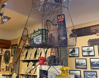 Vintage 1930's -1940's  Hanging Wire 2-Tiered Baskets With Two Coat Hangers From Foundry - Repurpose for Bathroom, Kitchen or Plant Displays