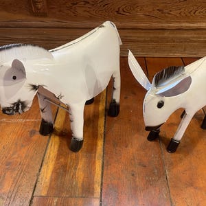 Handmade Rustic Cutout, Shaped & Welded Recycled/Repurposed Metal White and Black Donkeys - Available in 2 Sizes - Awesome Garden Yard Art!