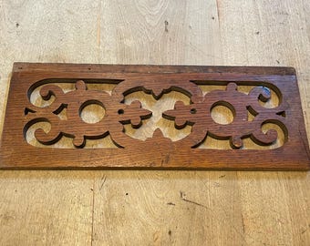 Authentic Vintage Early 1900's Oak Wood Ornate Cutout Rectangular Shaped Architectural Artifact - Original Lacquer Finish With Patina