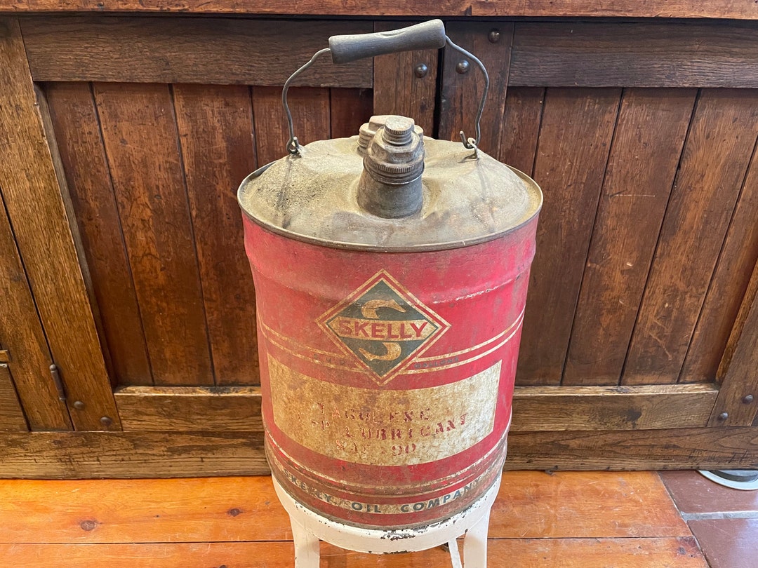 Authentic Vintage 1950's Skelly Oil Company 5 Gallon Metal Can