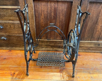 Vintage Early 1900's Brunswick Treadle Sewing Machine Cast Iron Stand/Base Original Black Paint - Excellent Condition - Repurpose as Table!