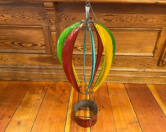 Authentic Handmade Cutout, Shaped & Welded Tin/Metal Hanging Multi-Color Medium Spinning Hot Air Balloon Planter - Available 5 Basket Colors