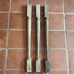 Quantity 3 Authentic Vintage Early 1900&#39;s Oak Wood Balusters Stairway Wood Work - Distressed/Rustic Finish Look - Architectural Salvage