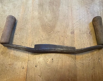 Authentic Vintage Early 1900's Woodworker's Two Wood Handled Draw Plane With Curved Metal Blade From Western Colorado Ranch