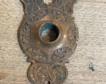 Victorian Forged Brass Door Knob Backplate – Ornate Floral Scrolling Design