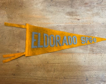 Authentic Vintage 1930's - 1940's Gold With Blue Appliqué Lettering Felt Pennant Eldorado Spgs (Springs Colorado) - Wall Decor/Display