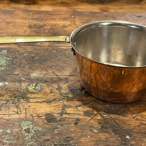Authentic Vintage 1950&#39;s Tin Lined Copper Cook 6 Ounce Butter Pot With Brass Handle and Copper Rivets - Professionally Polished