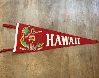 Authentic Vintage 1950's - 1960's Aloha Hawaii Felt Pennant With Image of Hawaiian Luau Girl - Wall Decor/Display - All Original