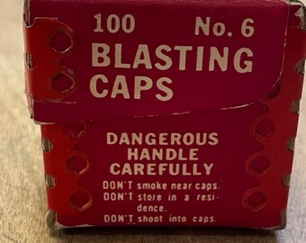 Authentic Vintage Circa June 3, 1964 Small Cardboard Box Dupont 100 No.6  Blasting Caps From Western Colorado Mine Excellent Condition 