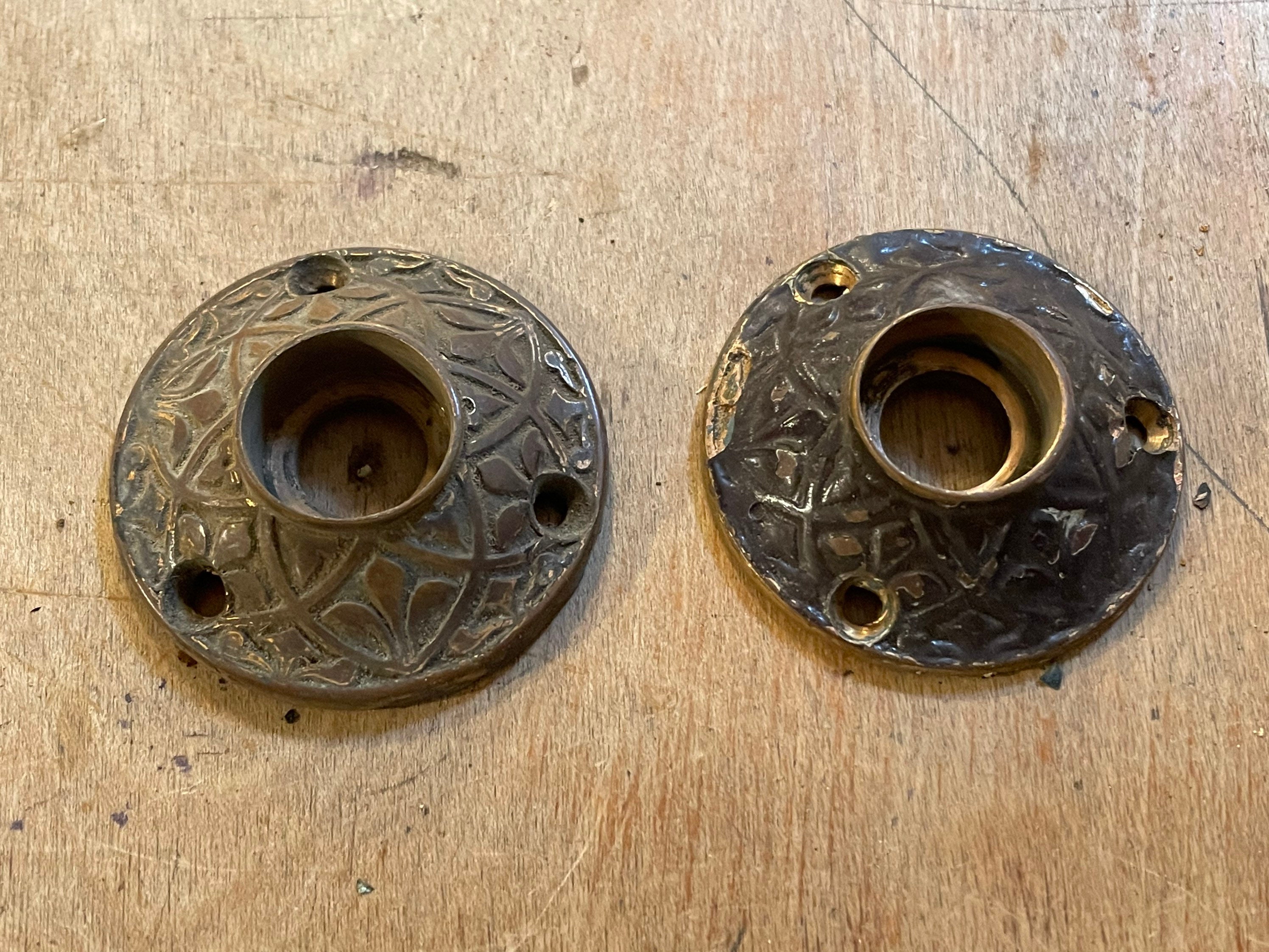 Authentic Pair Vintage Late 1800's Pressed Brass Door Knob Set