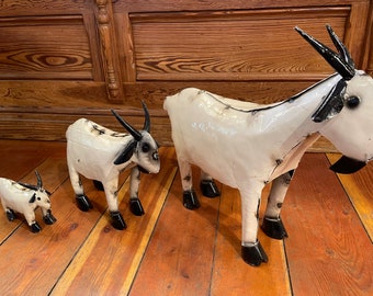 Authentic Handmade Rustic Cutout, Shaped & Welded Recycled Tin/Metal Black and White Goats - Available in 3 Sizes - Awesome Garden Yard Art