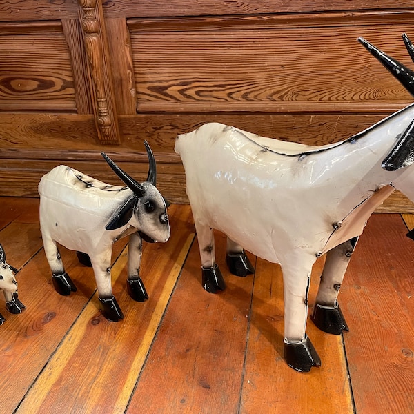 Authentic Handmade Rustic Cutout, Shaped & Welded Recycled Tin/Metal Black and White Goats - Available in 3 Sizes - Awesome Garden Yard Art