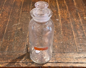 Authentic Vintage Late 1800's - Early 1900's Round Apothecary Glass Jar & Lid - Excellent Condition - Paper Label Reads: Poison Be Careful