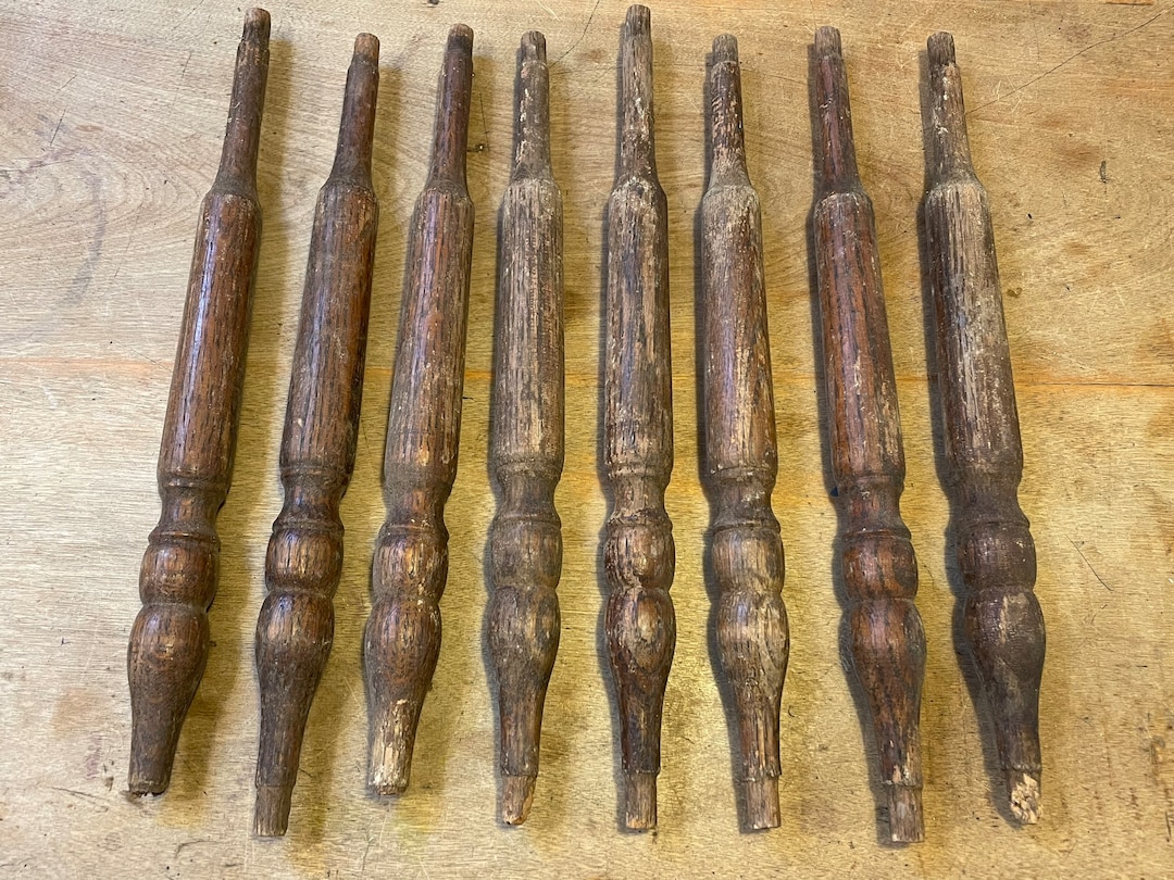 Lot of 8 Vintage Early 1900's Ornate Style Oak Wood Spindles/dowels