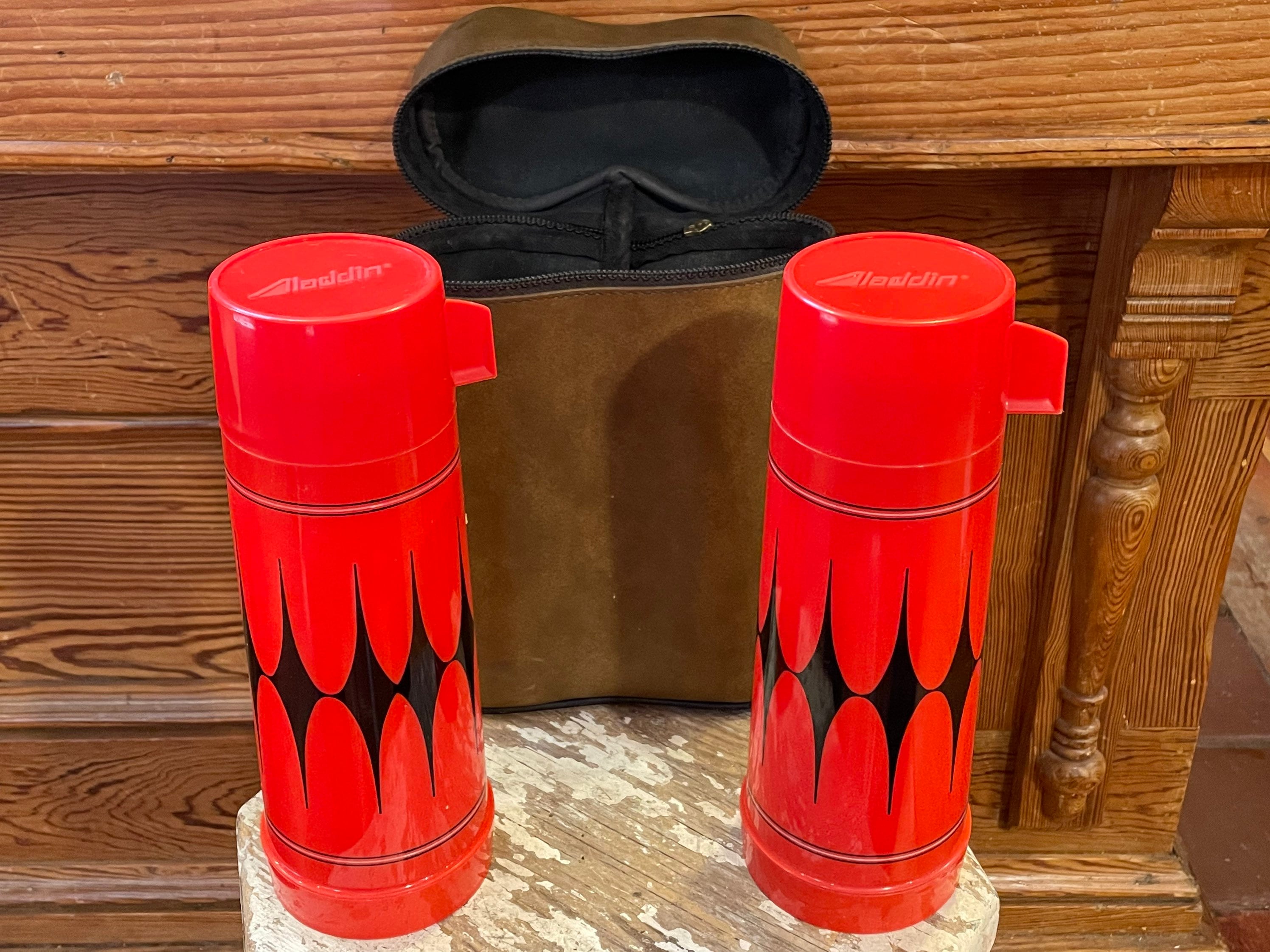 ☆旧旧クリュッグ（臙脂）・ダミーボトル3本セット Vintage 1960s Aladdin Thermos Set – Black Diamond Pattern, Brown