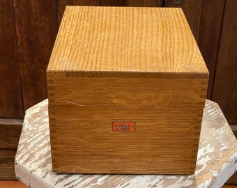 USA ANTIQUE 20-40s OVER-ALL Engineer 木箱 Vintage 1940's - 1950's Weis Oak Dovetailed Lift Top Card Catalog