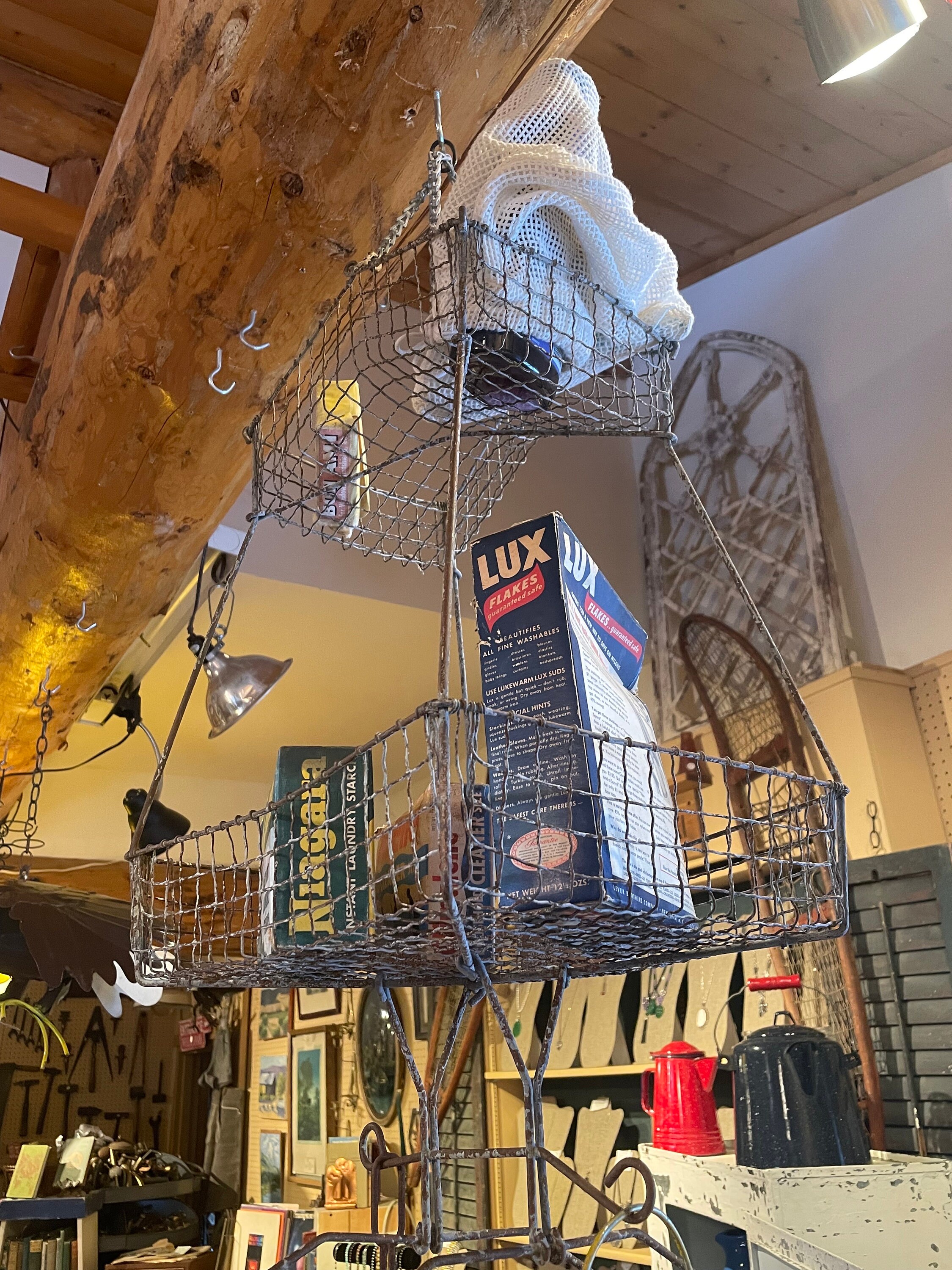 家具・インテリア WTAPS 24ss GARAGE / BASKET / POLY. SPEC Vintage 1930s Wire Hanging Basket – 2-tiered Plant Display With