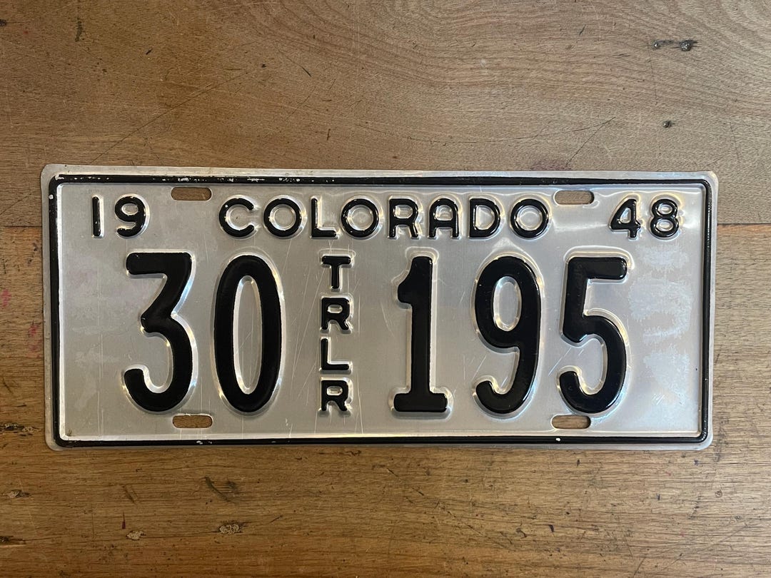 Vintage State of Colorado 1948 Silver & Black Trailer License Plate Tag ...