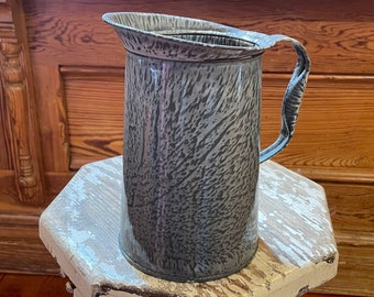 Authentic Vintage Early 1900's Gray Swirl Pattern Graniteware/Enamelware 2 Quart Pitcher - Excellent All Original Functional Condition