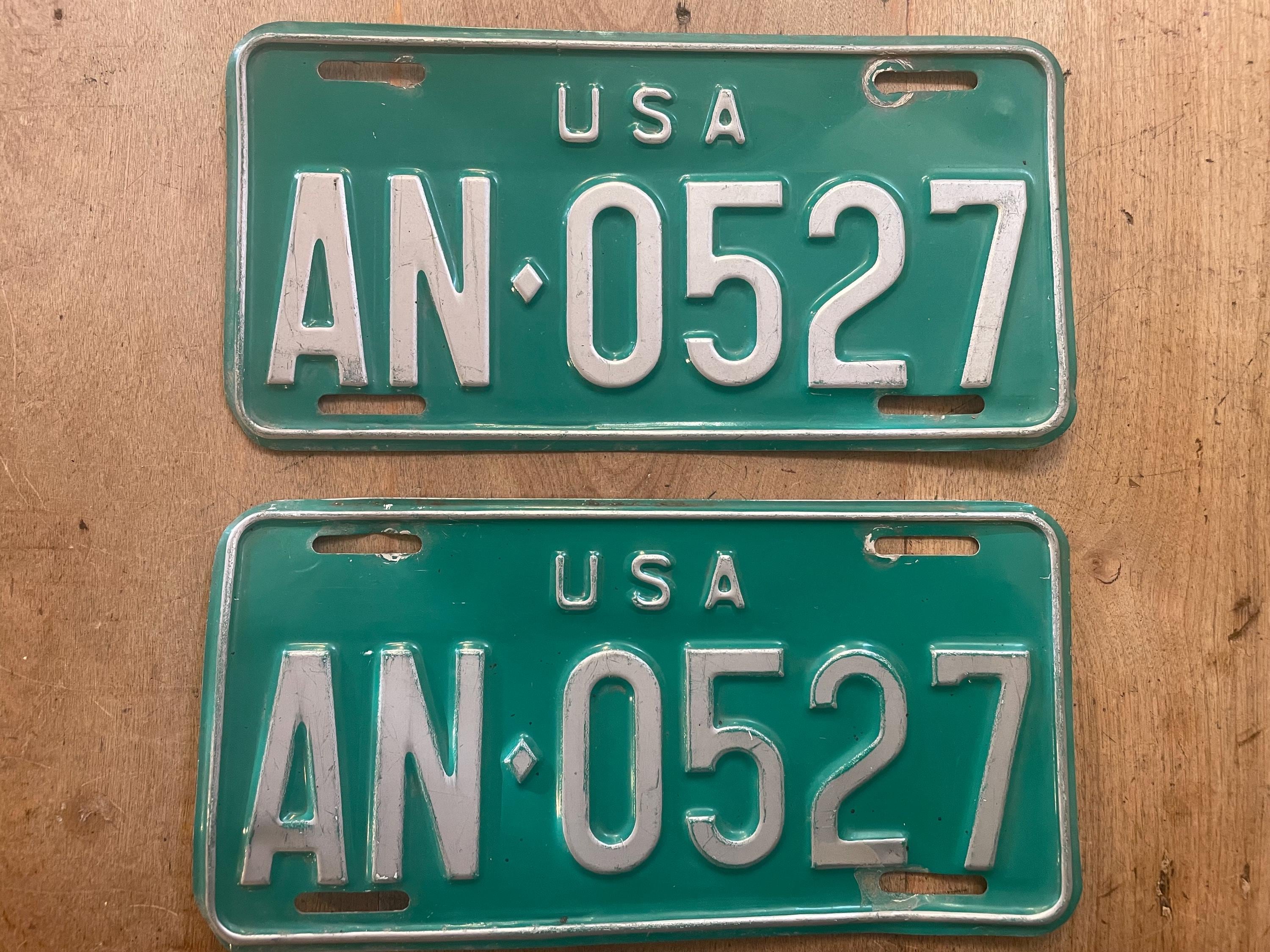 Authentic Pair Vintage 1960's USA License Plates - Green & Silver