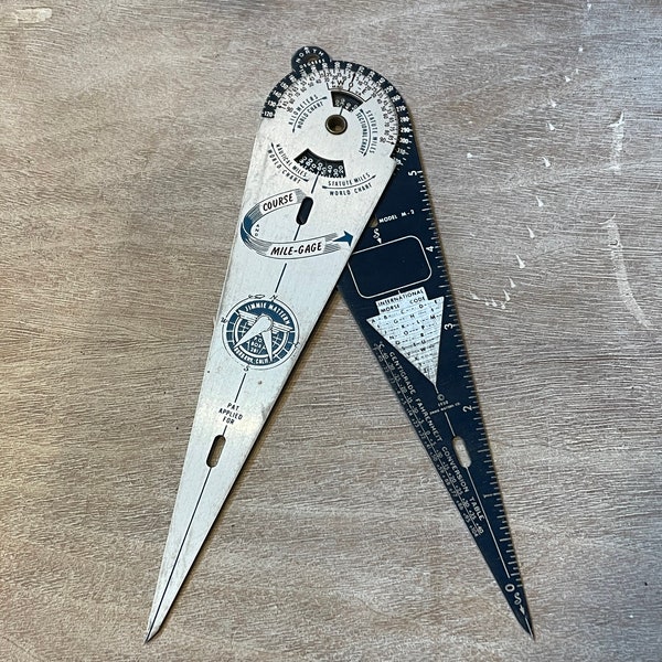 Authentic Circa 1950 Jimmie Mattern Company Aluminum Aeronautical Model M-2 Pilot Course Mile-Gage Compass Style Tool - Multi Purpose