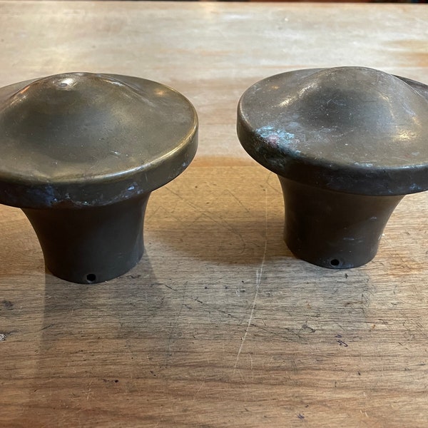 Quantity 2 Authentic Vintage Early 1900’s Pressed Brass Round Shaped Brass Bed Top Pieces - Original Patina - Repurpose Into Others Usages