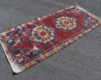 Bedroom area rug, Turkish vintage rug, Handmade rug, Rustic kitchen decor, Boho home decor, Anatolian rug, Aztec carpet, 3.2 x 7.2 SRD2260