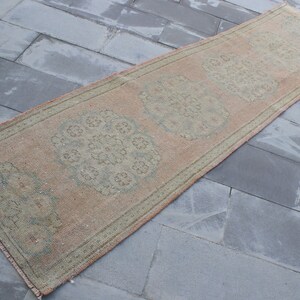 Runner rug, Turkish vintage area rug, Hallway rug, Handmade rug, Bohemian rug, Home decor rug, Oushak rug, Wool rug 2.4 x 9.7 ft SR10150