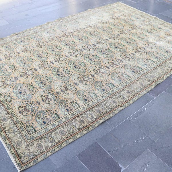 Turkisk matta, Oushak-matta, Vintagematta, Handgjord ullmatta, Boho-matta, Köksmatta, Sovrumsmatta, Heminredning 6,4 x 9,6 fot SRD2061