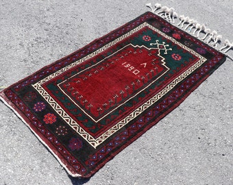 Decorative kitchen rug, Red rug, Vintage rug, Turkish rug, Handmade rug, Oushak rug, Bohemian small rug, Doormat, 2.5 x 5.1 Feet SR8814