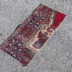 Alfombra de felpudo, alfombra vintage turca, alfombra pequeña, decoración del hogar Boho, alfombra de baño, alfombra de baño, alfombra Boho, alfombra de puerta delantera 1,3 x 2,8 pies, SR11255