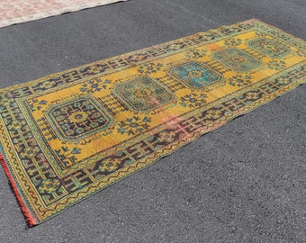 Runner rug, Turkish vintage area rug, Hallway rug, Handmade rug, Bohemian rug, Home decor rug, Oushak rug, Wool rug 4.1 x 11.3 ft SRD2240