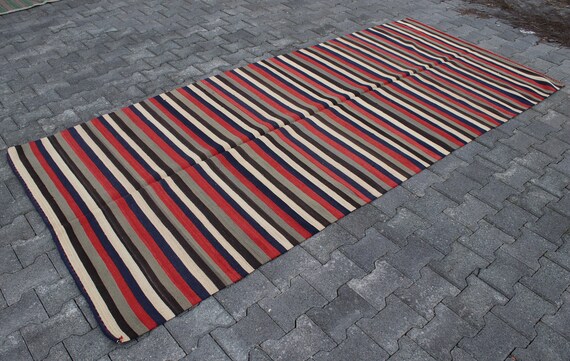 トルコラグ ヴィンテージラグ ストライプキリムラグ 4.5 x 10.3