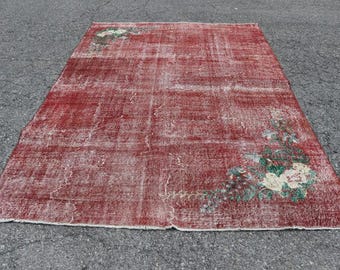 Rood oversized vintage tapijt Turks oushak tapijt 6,8 x 10,5 ft handgemaakt tapijt wollen tapijt boho decor tapijt vloerkleed vloerkleed boho tapijt SR11022