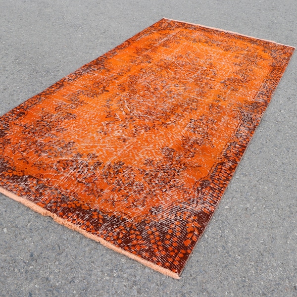 Alfombra sobreteñida, alfombra turca vintage hecha a mano, alfombra de dormitorio, decoración rústica del hogar, alfombra de cocina, alfombra de lana orgánica, alfombra, 3,7 x 7,4 pies, SRD1567