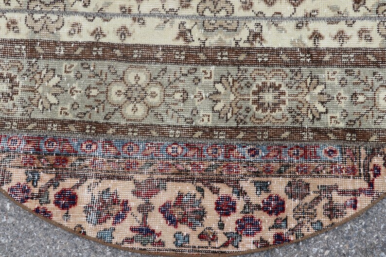 Turkish Rug, Round Rug, Small Area Rug, Vintage Circle Rug, 3.8 X 3.8