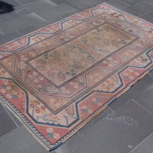 Turkish rug, Vintage rug, Floor rug, Handmade rug, 4.2 x 6.6 ft Home decor, Organic wool rug, Bedroom rug, Oushak rug, Boho home SRD0480