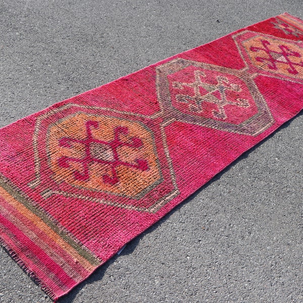 Runner Herki Vintage Rug 2.8 x 10.0 Old Turkish Rug, Boho Decorative Rug, Corridor Rug, Hallway Rug, Stair Rug, Home decoration SR7458