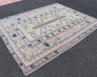 Turkish rug, Vintage rug, Boho Decor, Large rug, Oushak rug, Tribal rug  7.1 x 8.9 ft Oriental rug, Bohomian rug Carpet SRD2254