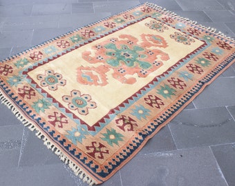 Kitchen rug, Green area rug, Area rug, Turkish vintage rug, 4.3 x 6.5 ft, Bedroom rug, Bohemian rug, Kidsroom rug, Oriental rug, SRD0388