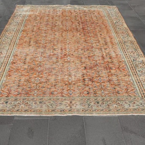 Vintage Teppich, Türkischer Teppich, Großer Teppich, Oranger Teppich, Ethno-Teppich, Wollteppich, Türkei Teppich, Dekorteppich 200x250 SRD2636