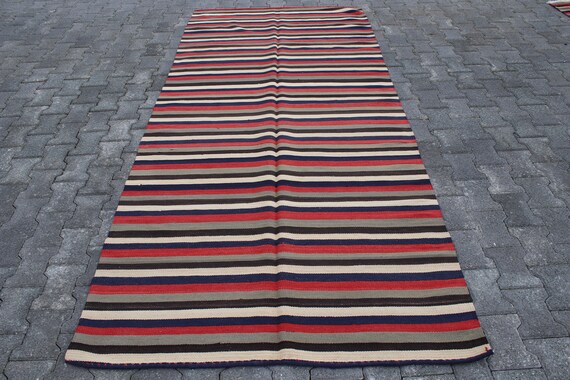 トルコラグ ヴィンテージラグ ストライプキリムラグ 4.5 x 10.3