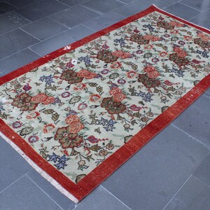 Red floral rug, Vintage area rug, Turkish rug 3.4 x 6.7 Anatolian rug, Decorative rug, Bedroom decor rug, Handmade diningroom rug, SRD0599