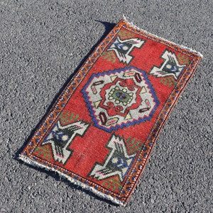 Handgeknüpfter Wollteppich, Eingangsteppich, Türteppich, Türteppich, Boho Teppich 1,6 x 3,4 ft Vintage, Kleiner Teppich, Türmatte