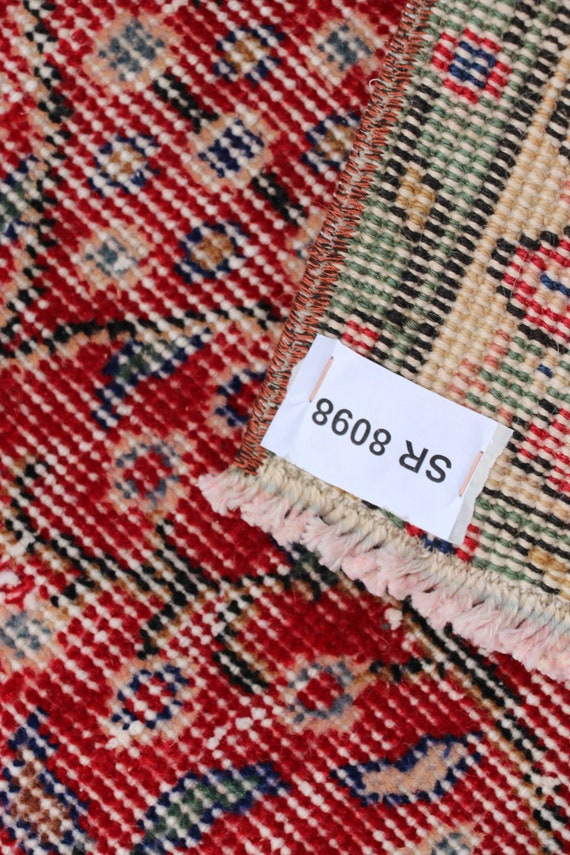 トルコ製エリアラグ、ヴィンテージレッドラグ、ハンドメイドラグ、3.8