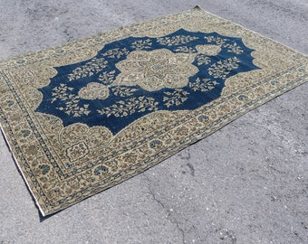 turkish rug anatolian rug vintage rug  6.4 x 9.8 ft handmade rug wool rug boho decor large rug decorative blue rug Carpet SR4821 H