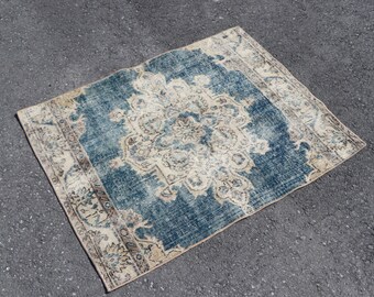 Doormat rug, Turkish vintage rug, Small rug, Boho home decor, Bathroom rug, Bathmat, Bohemian rug, Frontdoor rug 2.8 x 3.6 Ft, SRD2236