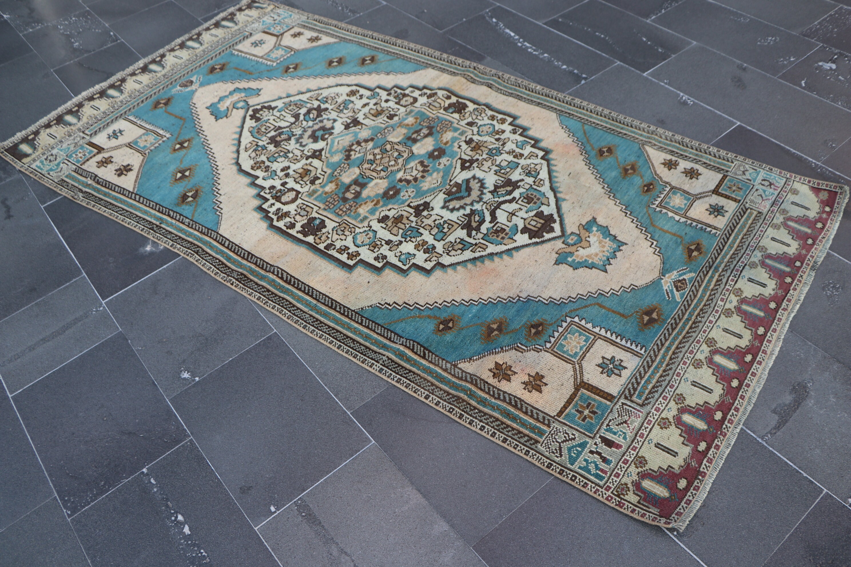 Turkish Large Rug Vintage Ethnic Rug Floor Rug Aztec Rug 3.9 X 7.8 Ft ...